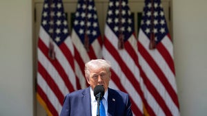President Donald Trump speaks in the Rose Garden
