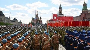 Russian servicemen attend the Victory Day military parade in Moscow, Russia