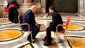 President Volodymyr Zelenskyy and President Donald Trump, talk as they attend the funeral of Pope Francis