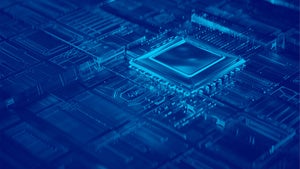 An abstract image of computer chip in shades of blue