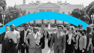 Group of Emerging Leaders standing outside the White House.