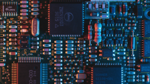 A close look at a computer chip.