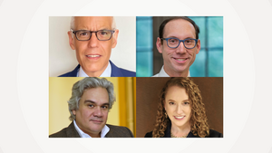 Headshots of Dr. Alexander Cooley, Suzanne Nossel, Dr. Paul Staniland, and Ambassador Julián Ventura.