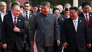 Russian President Vladimir Putin, Chinese President Xi Jinping and North Korean leader Kim Jong Un arrive at a military parade