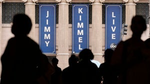 People walk by the Jimmy Kimmel Live studio