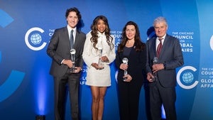 2025 GLAD Honorees Justin Trudeau, Regina Cross, Tanya Polsky, and Michael Polsky with their awards