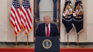 President Donald Trump speaks about the Iran war from the Cross Hall of the White House