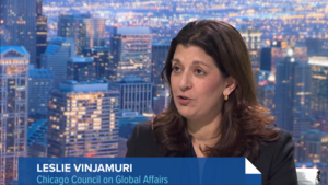 Leslie Vinjamuri appears in the WTTW studio