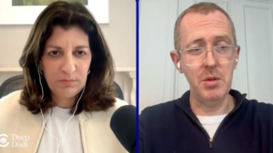 Screenshot of two people on a virtual call