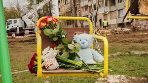 Memorial for victims killed in Russian missile attacks.