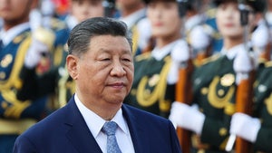 China's President Xi Jinping attends a welcoming ceremony for Tajikistan's President Emomali Rahmon at the Great Hall of the People in Beijing, China, Tuesday, May 12, 2026.