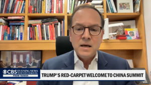 Evan Medeiros appears on CBS Evening News via Zoom