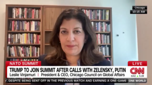 Leslie Vinjamuri speaking with CNN via video call.