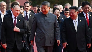 Russian President Vladimir Putin, Chinese President Xi Jinping and North Korean leader Kim Jong Un arrive at a military parade to commemorate the 80th anniversary of Japan's World War II surrender