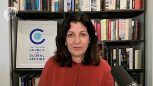 Screenshot of someone speaking on screen