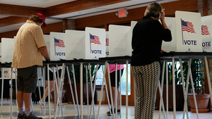 Voters cast their ballots at a polling station in Olbrich Gardens in Madison, WI on August 11, 2026.