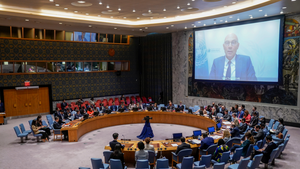 Volker Türk, United Nations High Commissioner for Human Rights, speaks via video call at United Nations headquarters on August 17, 2023.
