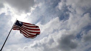 A large United States flag