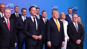 A group photo of NATO heads of state and government at the NATO summit in Ankara, Turkey