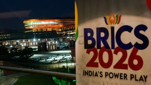the main venue of the BRICS summit is seen in New Delhi