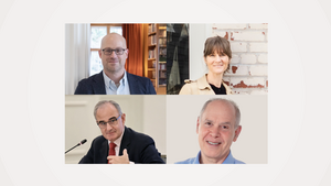a collage of headshots of Mark Copelovitch, Mallory Knodel, Patrick Leblond, and Peter Trubowitz