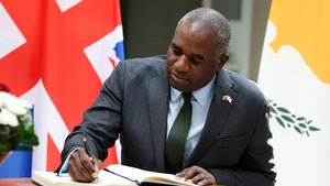 David Lammy signing a note on UK-Cyprus relations on July 4, 2025.