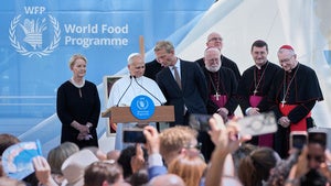 Cindy McCain stands next to Pope Leo in Rome