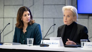 Cindy McCain speaks at a Council roundtable event.