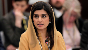 Pakistani Foreign Minister Hina Rabbani Khar delivers a speech at an international conference on July 8, 2012.