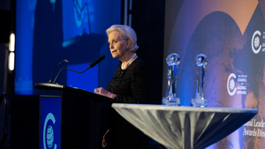 Cindy McCain speaking at a podium