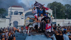 Protesters outside of the Singha Durbar in Nepal