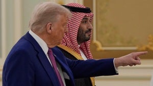 President Donald Trump and Saudi Crown Prince Mohammed bin Salman arrive for a signing ceremony at the Royal Palace in Riyadh, Saudi Arabia, Tuesday, May 13, 2025. 