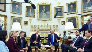 President Donald Trump meets with Canadian Prime Minister Mark Carney in the Oval Office of the White House, Tuesday, Oct. 7, 2025, in Washington.