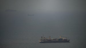 The Jordan flagged cargo ship "Baghdad" sails in Persian Gulf towards Strait of Hormuz in United Arab Emirates, Wednesday, April 22, 2026.