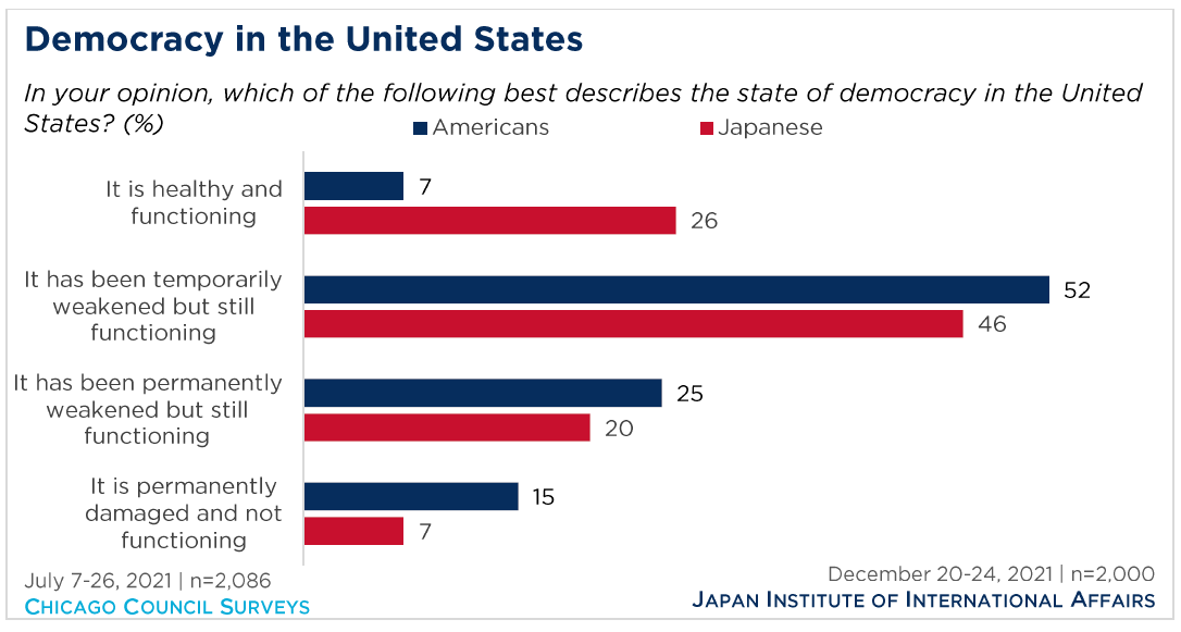 bar graph showing public opinion of democracy in the US